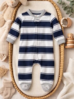 ✨ Burt’s Bees Baby Organic Cotton Striped Footie Pajamas 3-6M ✨